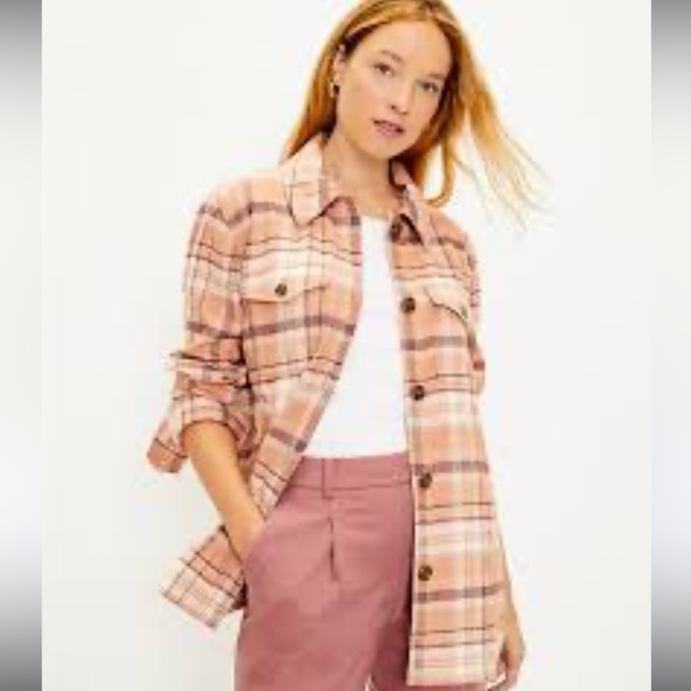 Loft Plaid Swing‎ Pink Women's Jacket Flannel 100% Cotton